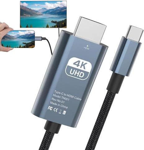 Frfik USB C a HDM-I - USB Tipo C a HDM-I, cable HDM-I de 200 cm USB C - Cable de TV para teléfono móvil, TV Telephone Converter Cable para transmisión de video y presentaciones