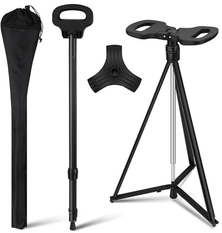 NEWFUM Baston Silla Plegable, Silla Baston Plegable, Bastón Ultraligero y Plegable con Bolsa de Transporte y 2 Almohadillas para los Pies para Personas Mayores y Adultos