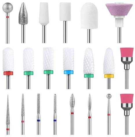 Mivanta 21PCS Nail Drill Bits Set, 3/32'' Ceramic & Carbide Efile Nail Drill Bits Kit for Acrylic Gel Nails, Cuticle Remover Electric Nails File Bit for Salon & Home Use