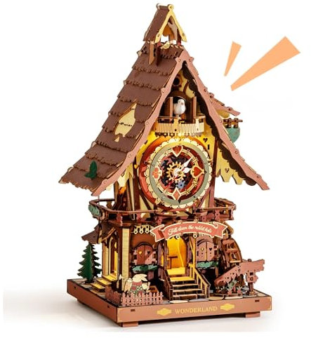 ROKR Cuckoo Clock 3D Wooden Puzzle Model kits For Adult to Build Home German Black Forest Style Decoration Gift Coloured LC901C