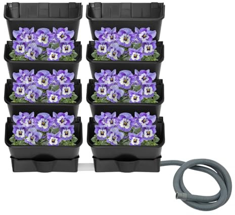 Set di 8 vasi da giardino verticali con irrigazione automatica + 2 vaschette di drenaggio + 2 m di tubo di scarico, aiuola rialzata verticale per balcone, terrazza e giardinieri urbani