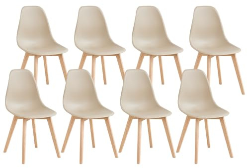 HJhomeheart 8er Set Esszimmerstuhl Bürostuhl, Beine aus Massivem Buchenholz, Geeignet für Esszimmer, Küche, Wohnzimmer, Bar (Khaki/8)
