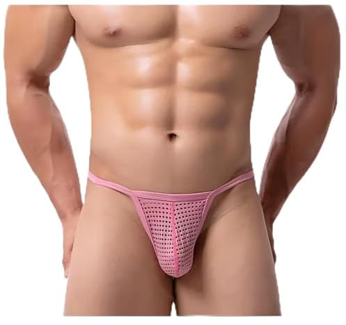 Gatamiau String pour Homme G-String Taille Basse Jockstrap Respirant Bikini Tanga Ficelle Homme Thong sous-Vêtement Masculine T-Back Maille Sexy Saint-Valentin Noir Rose