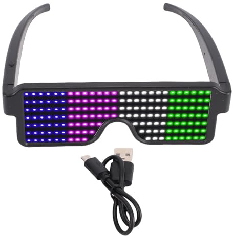 Asixxsix LED-Brille, Wiederaufladbare USB-Leuchtbrille mit 11 Dynamischen Beleuchtungsmodi, Anpassbare, Farbenfrohe LED-Display-Brille für Weihnachts-Halloween-Partys, Nachtclub-Raves