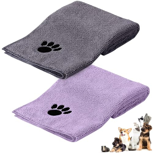 Vyranut Toallas de Secado Rápido para Perros 35 x 75 cm, 2 Piezas de Toallas para Perros y Gatos en Super Microfibra, Suave, Confortable y Absorbente(Gris/Púrpura)