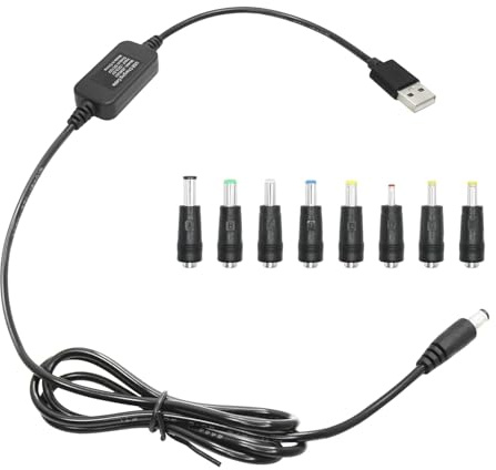 USB A Male to DC 5521 Male Boost Converter Cable with 8 DC Connectors, 3FT | with 8 DC Connectors: 5.5x2.5, 6.0x4.0, 6.3x3.0, 5.5x2.1, 5.5x1.7, 4.7x1.7, 4.0x1.7, 3.5x1.35mm. Supports 5-20V