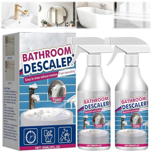 2Pcs Bathroom Descaler Foam Spray, Upgrade Bathroom Descaler Foam Cleaner, Limescale Remover Spray, Stubborn Stains Cleaners,Shower & Sink Descaler, Bathroom Spray Cleaner For Fresh Shine