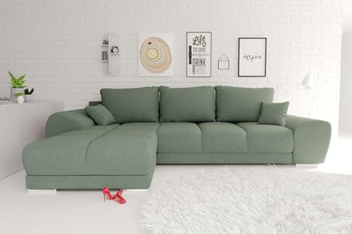 99rooms Antalya Ecksofa Polsterecke Eckcouch Strukturstoff Neve Salbeigrün, mit Ottomane Links, mit Schlaffunktion