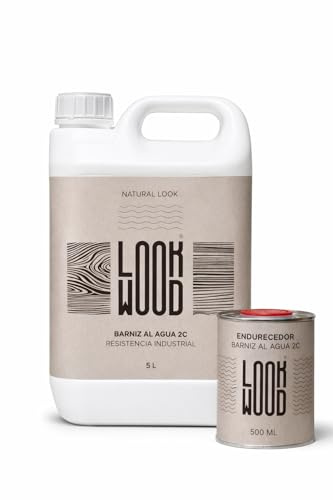 LookWood Barniz Al Agua 2C Para Madera Alta Resistencia Protector Profesional Para Encimeras Mesas Y Superficies De Uso Intensivo Interior (Natural Look, 5L)