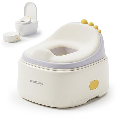 Relaxdays Töpfchen 4-in-1, Dino, Kindertoilette Deckel, HBT: 30x36,5x33,5 cm, WC-Trainer, Aufsatz & Hocker, Reise, Creme