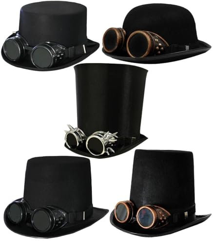 I LOVE FANCY DRESS Steampunk VIKTORIANISCH Schwarze Bowler Hut MIT SCHWARZER Brille - PERFEKTES Steampunk KOSTÜM ZUBEHÖR