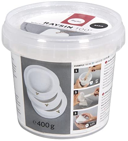 Rayher 34406102 Raysin 100 Gießpulver, 400g Eimer, Gießmasse weiß, Reliefgießpulver, lufthärtend und geruchslos