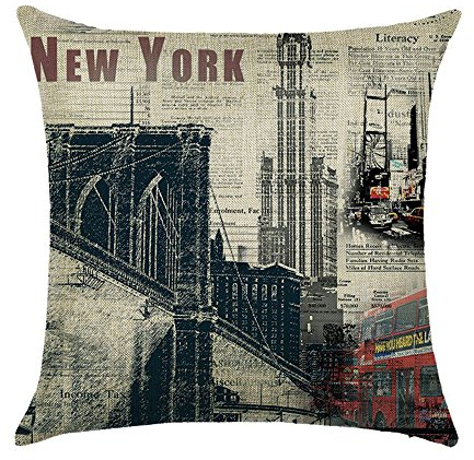 hengjiang Vintage City Serie Pisa New York London Paris Rom Home Kissenbezug Baumwolle Bettwäsche Kopfkissenbezug Quadratisch Retro Doppelseitig Kissen New York 11