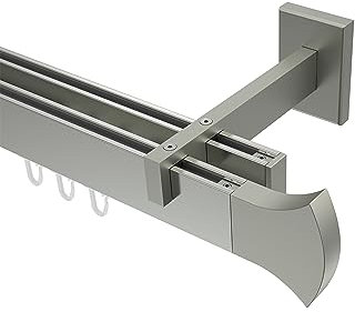 Interdeco eckige Innenlauf-Gardinenstangen Edelstahl Optik doppelläufig Typ 10213022, 160 cm
