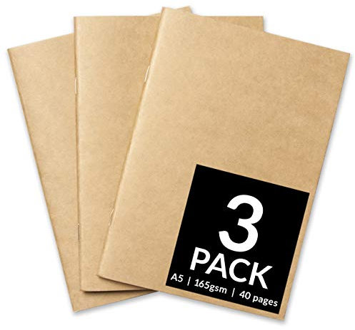 Sketchbooks - Soft Cover Starter Sketch Book and White 165 GSM Cartridge Paper Sketch Pad with Sizes A3 and A4 for Mixed Media Use (Pack of 3 - A5, Kraft)
