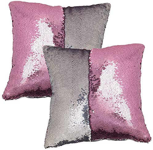 Wilson Gabor Kissenhüllen: 2er-Set Deko-Pailletten-Kissenbezüge, Velours, pink/silbern, 40x40 cm (Pailletten Kissen-Bezug, Kissenabdeckung, Vintage)