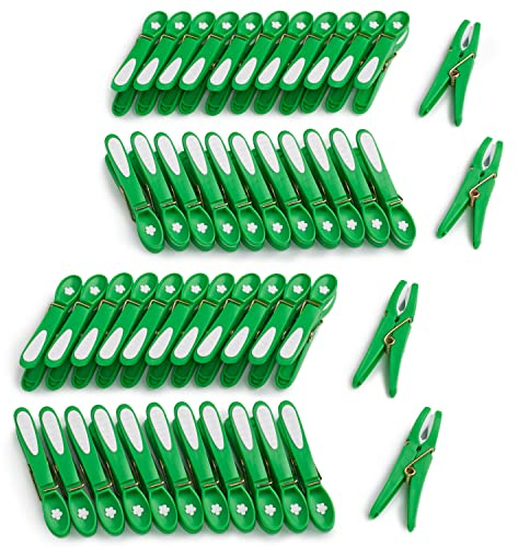culiclean Pince a Linge Fleur – Pinces à Linge – Epingle a Linge – Fabriqué en France – 80mm x 15mm – Classic Green-Blanc – Lot de 48 Pièces
