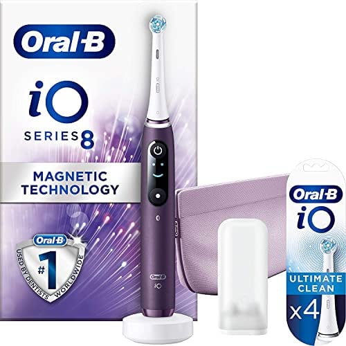 Oral-B iO8 Violet Electric Toothbrush + Oral-B iO Ultimate Clean White Toothbrush Heads x 5