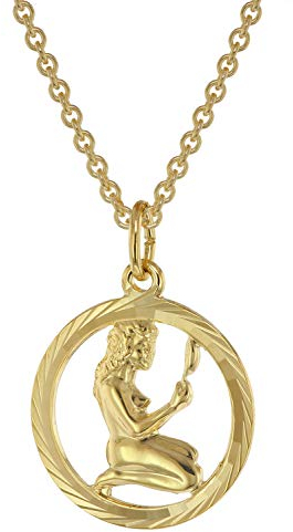 trendor Sternzeichen Jungfrau Gold 333 Anhänger Ø 16 mm + Halskette Tierkreiszeichen, eleganter Halsschmuck aus Echtgold für Damen, 75940-09