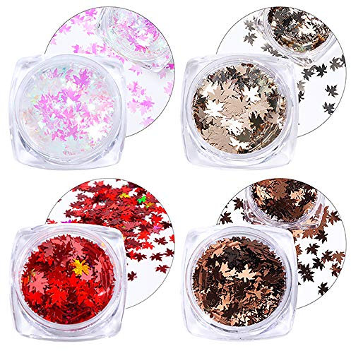 4 Set Maple Leaf Shape Nail Glitter Sequins Holographic Sequin for Nails Art DIY Mixed Colors Accessories