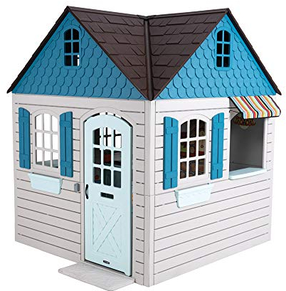LIFETIME Kunststoff Kinder Spielhaus Kinderspielhaus Indoor Outdoor Gartenhaus Flipper Grau & Blau 186x186x215cm