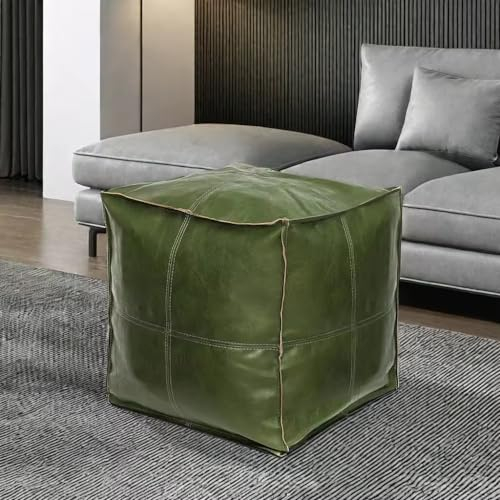 Louis Donné Handgefertigter Sitzsack-Bezug, Kunstleder, 45 cm, quadratisch, für Wohnzimmer, Bodenstuhl für Balkon, Büro, Innenbereich, Grün