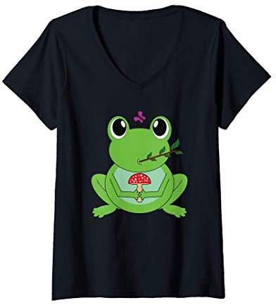Femme Grenouille Mignonne Kawaii Esthétique Crapaud T-Shirt avec Col en V
