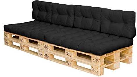 Royal Schneider Palettenkissen Set Palettensofa Palettenpolster Sitzkissen Rückenkissen 120x80cm, 6er Set, 500-01 Schwarz