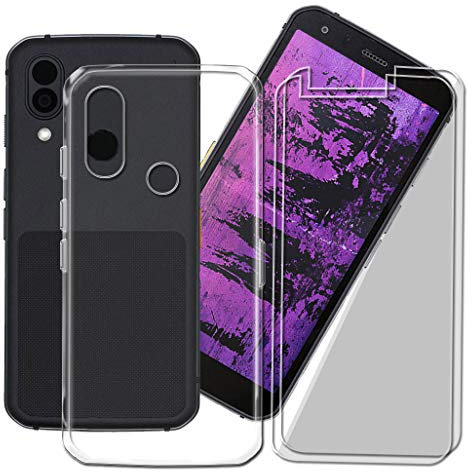 CXKJ Handyhülle für Cat S62 Pro (5.7 Zoll) Silikon Hülle + [2 Stück] Schutzfolie, Transparent TPU Weiche Schutzhülle Bumper Case Handyhülle mit 9H Gehärtetes Glas Film