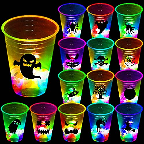 Ahuimeius Halloween-Becher-Set mit Horror-Aufklebern, leuchtet im Dunkeln, für Party-Dekorationen, Veranstaltungsspaß, Halloween-Partybecher, Hauspartys, Geburtstage, Konzerte, Grillen, Strandurlaub,