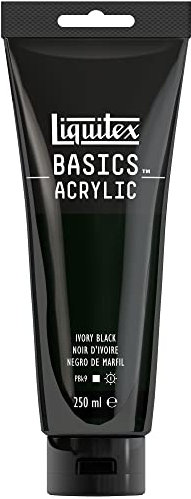 Liquitex 88700221 Basics - Peinture acrylique, peinture artistique monopigmentée, résistante à la lumière, qualité archive, finition satinée, tube de 250 ml - Noir D'Ivoire