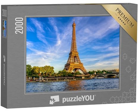 puzzleYOU: Puzzle 2000 Teile „Der Eiffelturm und Fluss Seine bei Sonnenuntergang in Paris, Frankreich“ – aus der Puzzle-Kollektion Seine, Paris, Europa, Städte, Frankreich, Flüsse & Seen