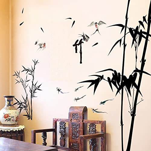 COVPAW® Stickers muraux Sticker mural XXL Bambou Peinture chinoise Peintures Stickers muraux Mural Photos Salon Chambre Déco
