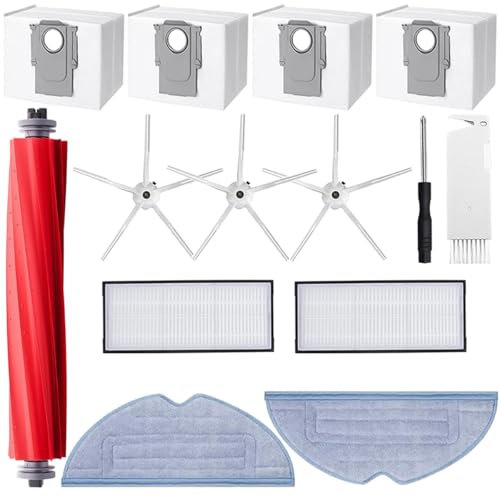 HoHumoca Zubehör für Roborock S7 Max Ultra S7 MaxV Ultra S7 Pro Ultra Staubsauger, Ersatzteile für Roborock 4 Staubbeutel 1 Hauptbürste, 3 Seitenbürsten, 2 Hepa Filter, 2 Wischtücher