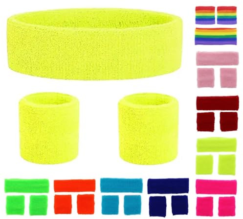 Neon-Stirnband und Armbänder, Schweißbänder, Set (Gelb)