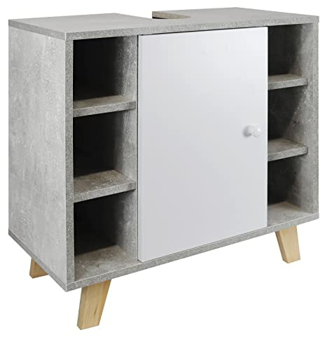 STABILO Sanitaer Waschbeckenunterschrank 'Martha' marmor Optik, grau eintürig, mit Seitenfächern 60x30x60cm