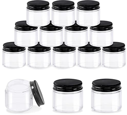 Glarks 15 boîtes de 2 oz / 60 ML bocaux en verre avec couvercle, bocaux ronds en verre transparent avec doublure et couvercle noir pour le stockage de crèmes, produits de beauté