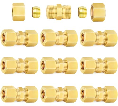 ChillWaves Brass Compression Tube Fitting, 1/4 OD x 1/4 OD Compression Union Connector(10-PACK)