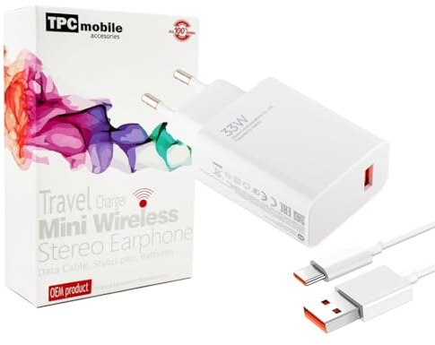 Caricatore rapido 33 W Turbo Charge per Xiaomi Note 9 Pro, Mi 10T, Mi 10S, Poco X3, Poco M2, M4 Pro, Mi 11i, Note 10, Note 10 Pro, Xiaomi Pad 5, Mi 11 Lite, NE, Mi 11T, Note 11, Note 11T