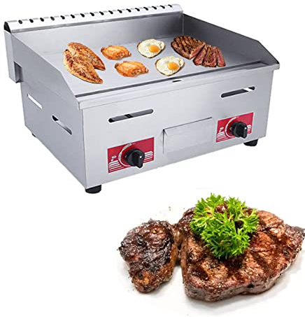 Plancha a Gas Profesional para Bar y Restaurante, Hierro Fundido, Distribución Uniforme de Calor, Temperatura hasta 350°C, Barbacoa Exterior, Gran Superficie de Cocción, Patas Antideslizantes,718