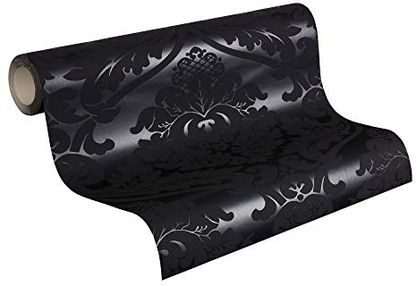 BRICOFLOR Barock Tapete | Barock Tapete aus Papier und Vinyl | Schwarze Ornament Tapete mit Vinyl Muster im Neobarock Stil | Elegante Wohnzimmer und Schlafzimmer Papiertapete