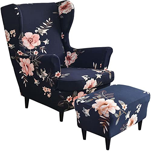2 Teilig Sesselhusse Ohrensessel Überzug Mit Ottomane Schonbezug, Sessel-Überwürfe Ohrensessel Schonbezüge Bezug Sesselhusse Stretch Tiger Stuhlbezug mit Armlehne Hohe Rückenlehne ( Color : #3 )