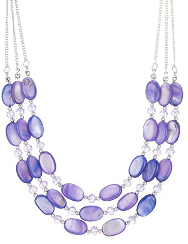 FULU AUTUMN Collier de Perles en Coquillage pour Femme Collier de Chaîne Argentée en Couches Bohème Bijoux de Mode pour Femme Cadeau pour Maman(Purple)