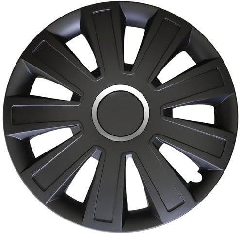 AUTOZOCO Tapacubos universales, Juego de 4 Tapacubos, Aptos para Coche, Furgoneta, ABS Resistente a Fuertes Impactos, con Anillo sujeción Ajustable, Diseño Santander, 14 Pulgadas