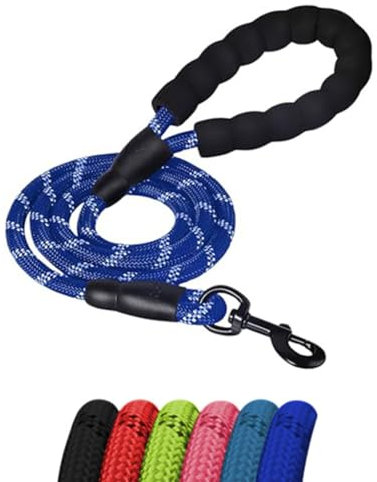 ProBytes 1.2M Dog Lead - Reflective Thread Safety Design, 360° Swivel Lobster Claw Clip/Hook, Easy Grip Padded Handle, Heavy Duty & Waterproof, Leash, Rope, Harness, Small Med Large Pets - Dark Blue