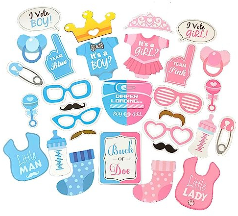 Baby Shower Photo Booth Puntelli,Baby Shower Props Per Baby Gender Reveal Party,Occhiali Baffi Labbra Farfallino Cappelli Foto Booth Props Per Baby Shower E Decorazioni Per Feste