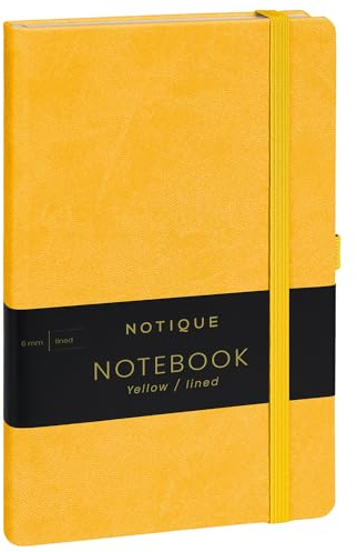 NOTIQUE Notizbuch Dotted, Hardcover Notizbuch, Notizheft, Journal, Tagebuch mit Gummiband und Stifthalter 13x21cm, 192 Seiten (Gelb, Gepunktet)