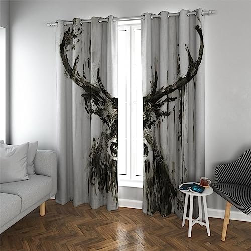 LANDOCROWN Rideaux de fenêtre à œillets doux et isolés thermiquement Rideaux noirs et blancs Rideaux occultants vintage pour balcon de chambre 220 x 140 cm