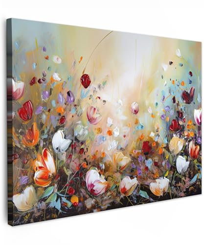 MuchoWow© Wandbilder 80x60 cm Wohnzimmer Wanddeko Schlafzimmer Zimmerdeko Fotowand Zimmer Deko Wand Dekoration Wall Art Kunstdruck - Öl - Blumen - Bunt - Natur