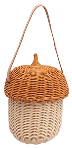 Mumusuki Rattan Gewebte Korbtasche, Handgefertigter Korb in Eichelform, Umhängetasche für Kinder (Große Handtasche)